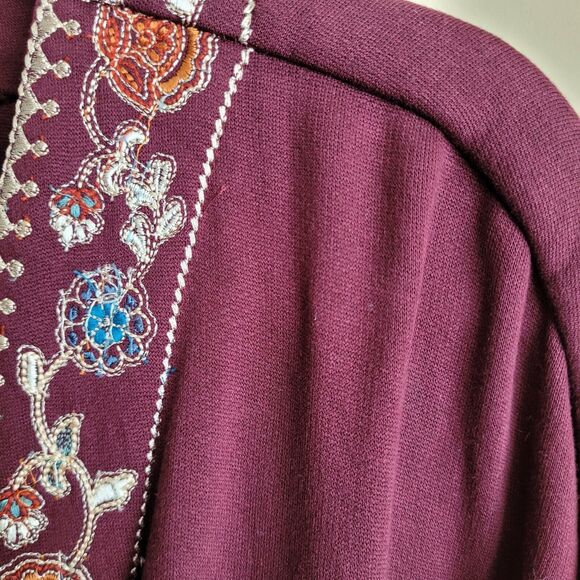 Soft Surroundings Womens Cardigan Sweater Size Large Maroon Embroidered Fleece - Picture 3 of 11